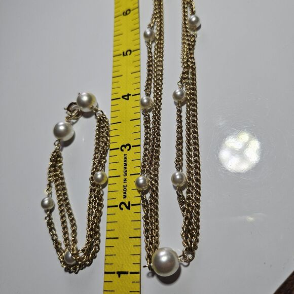 *Sale* Vtg 1970s Emmons Scenario Faux Pearl Bead Gold Tone Necklace Bracelet - Picture 9 of 13